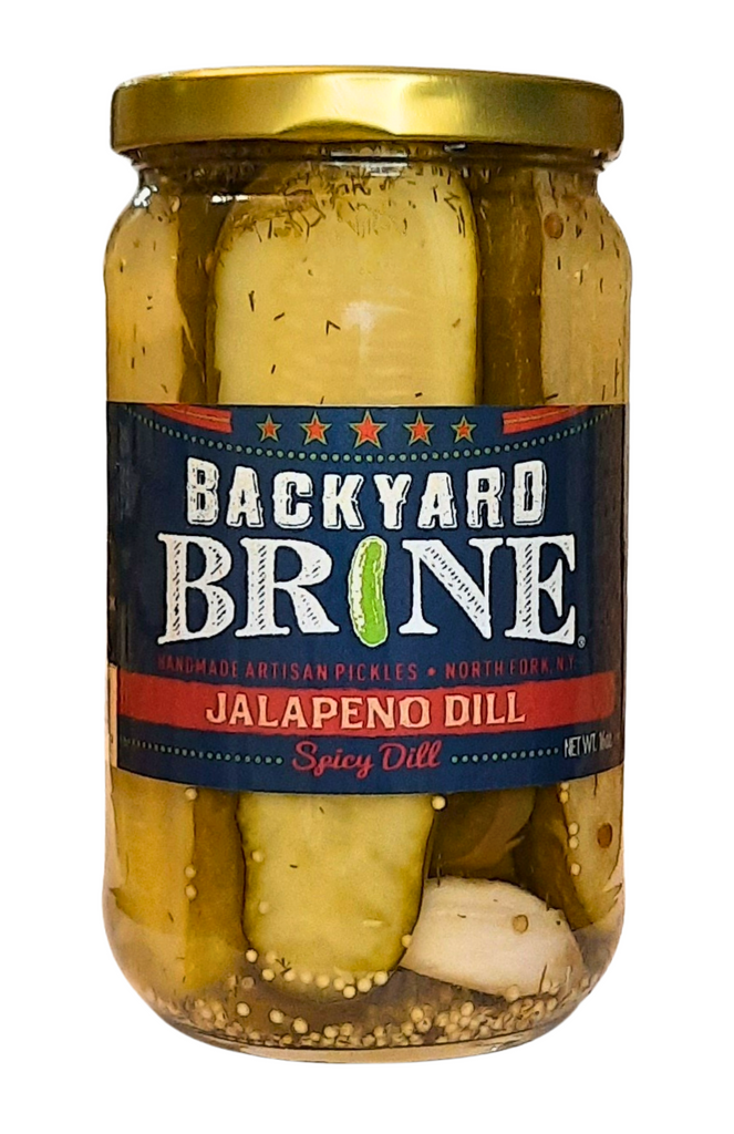 Jalapeno Dill Spicy Dill Pickle Halves, 16 oz Jar, 6-Pack - Backyard Brine Pickles Condiments and Gourmet Products